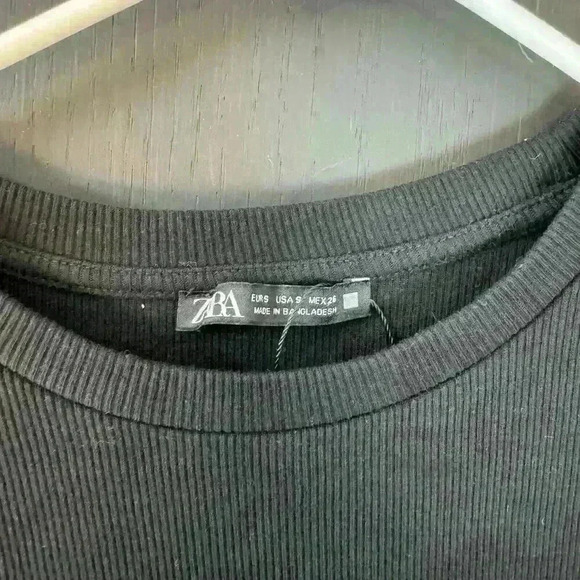 ZARA Women's Black Boxy‎ Classic Top Wide Ribbed Hem Trendy Chic Size S Small - Picture 3 of 7